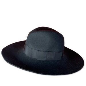 Anthropologie wide brim 💯wool boho western hat with ribbon trim black festival